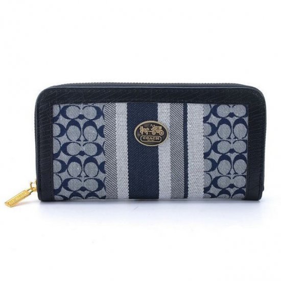 Coach Legacy Accordion Zip In Signature Large Navy Grey Wallets EGP | Women - Click Image to Close